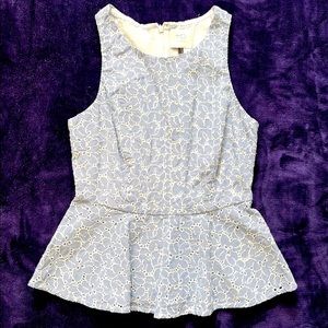 HD in Paris Blue/White Sleeveless Peplum Top US/0 UK/4 EU 32